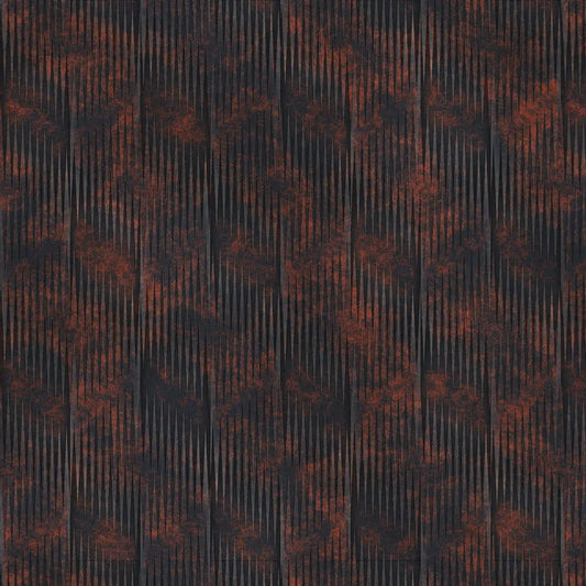 Metallic Tapete Roststreifen Dunkel Detailansicht – Schwarz, Dunkelbraun, Rostrot, Orange, selbstklebend