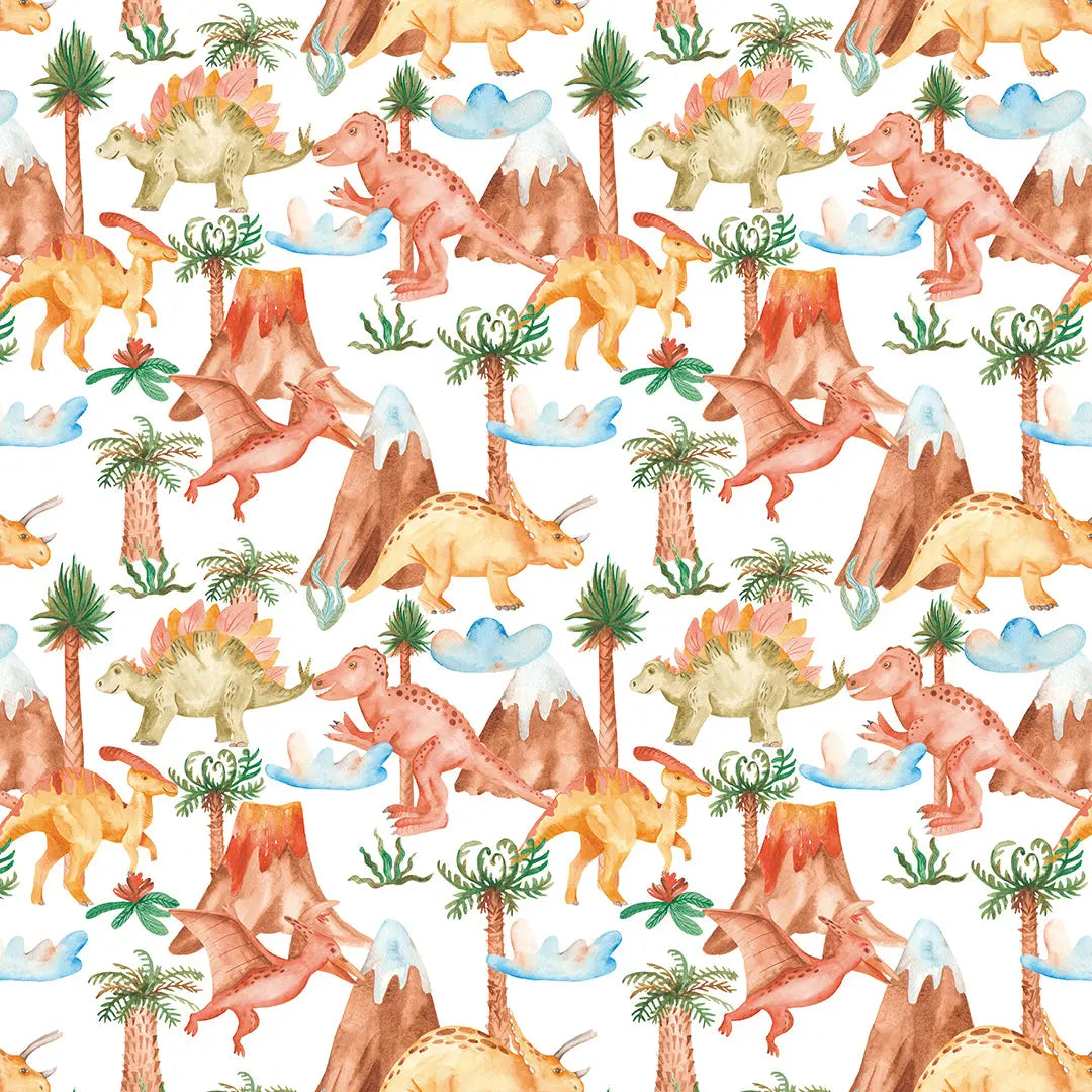 Dino volcano prehistoric nursery wallpaper