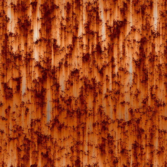 Metallic Tapete Dichte Rostlaufspuren Detailansicht – Orange, Rostbraun, Silbergrau, Weiss, selbstklebend