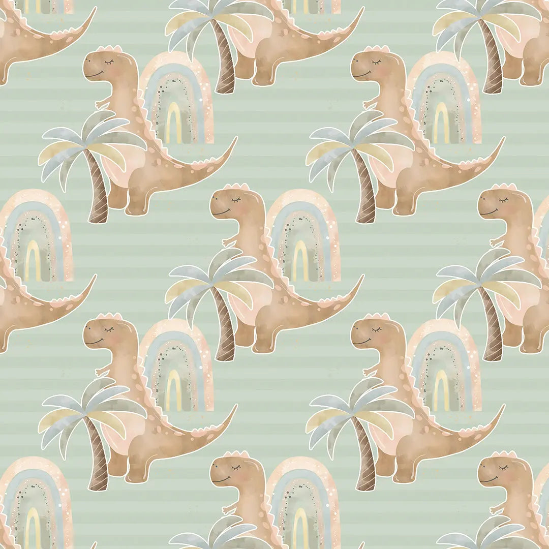 Dino palm tree wallpaper children's room mint green