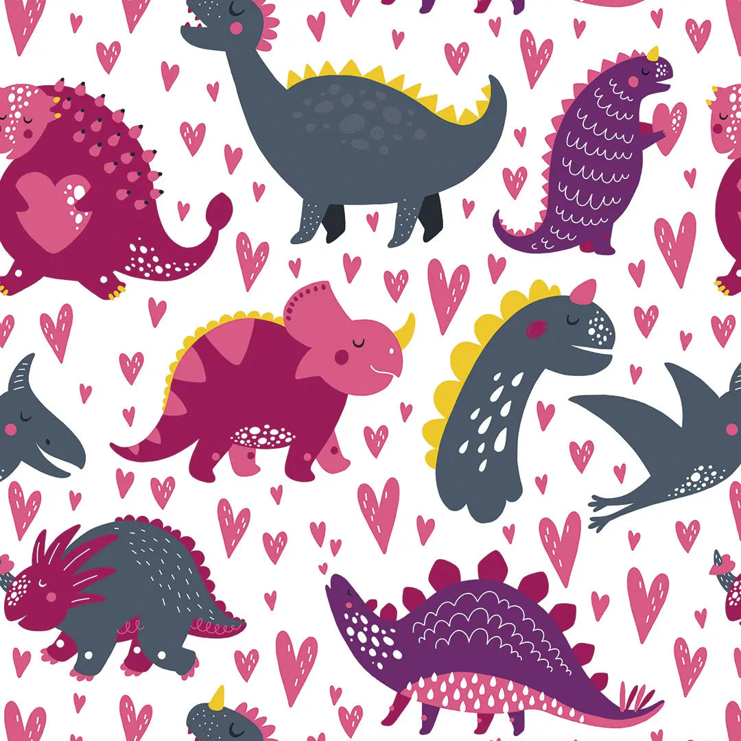 Tapete Kinderzimmer Dino Herzen Pink