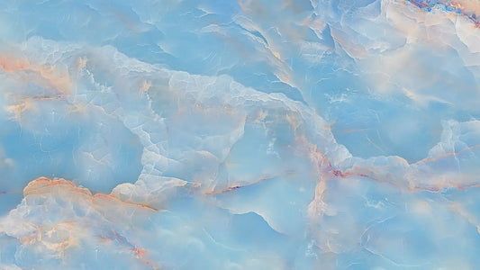 Fototapete Marmor Sky Blue Nahansicht – Himmelblau, Hellblau, Weiß, Silber, selbstklebend