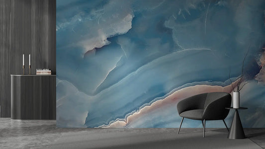 Fototapete Marmor Deep Ocean Nahansicht – Tiefblau, Ozeanblau, Türkis, Creme, selbstklebend