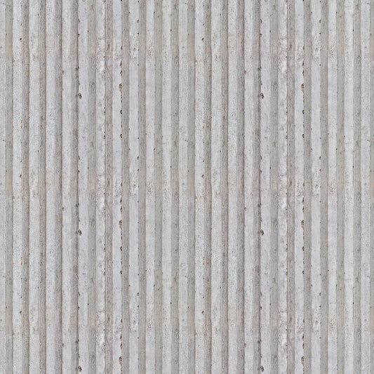 Selbstklebende Tapete Wellblech Optik mit realistischer Struktur in Grau für industrielle Wandgestaltung im Urban-Look.