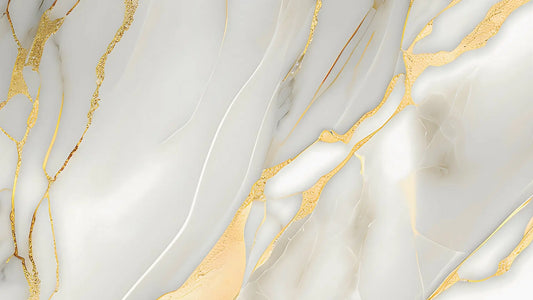 Fototapete Marmor Imperial Gold I Nahansicht – Weiß, Kaiserliches Gold, Hellgold, Cremeweiß, selbstklebend