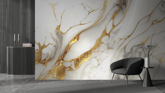 ✅ Weißer Marmor ✅ Goldene & schwarze Maserungen ✅ Luxuriös & elegant – entdecke Golden Wave Marble bei Pimp My Wall!