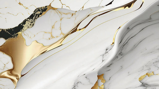 Fototapete Marmor Golden Storm II Nahansicht – Schwarz, Gold, Tiefgrau, Bernstein, selbstklebend
