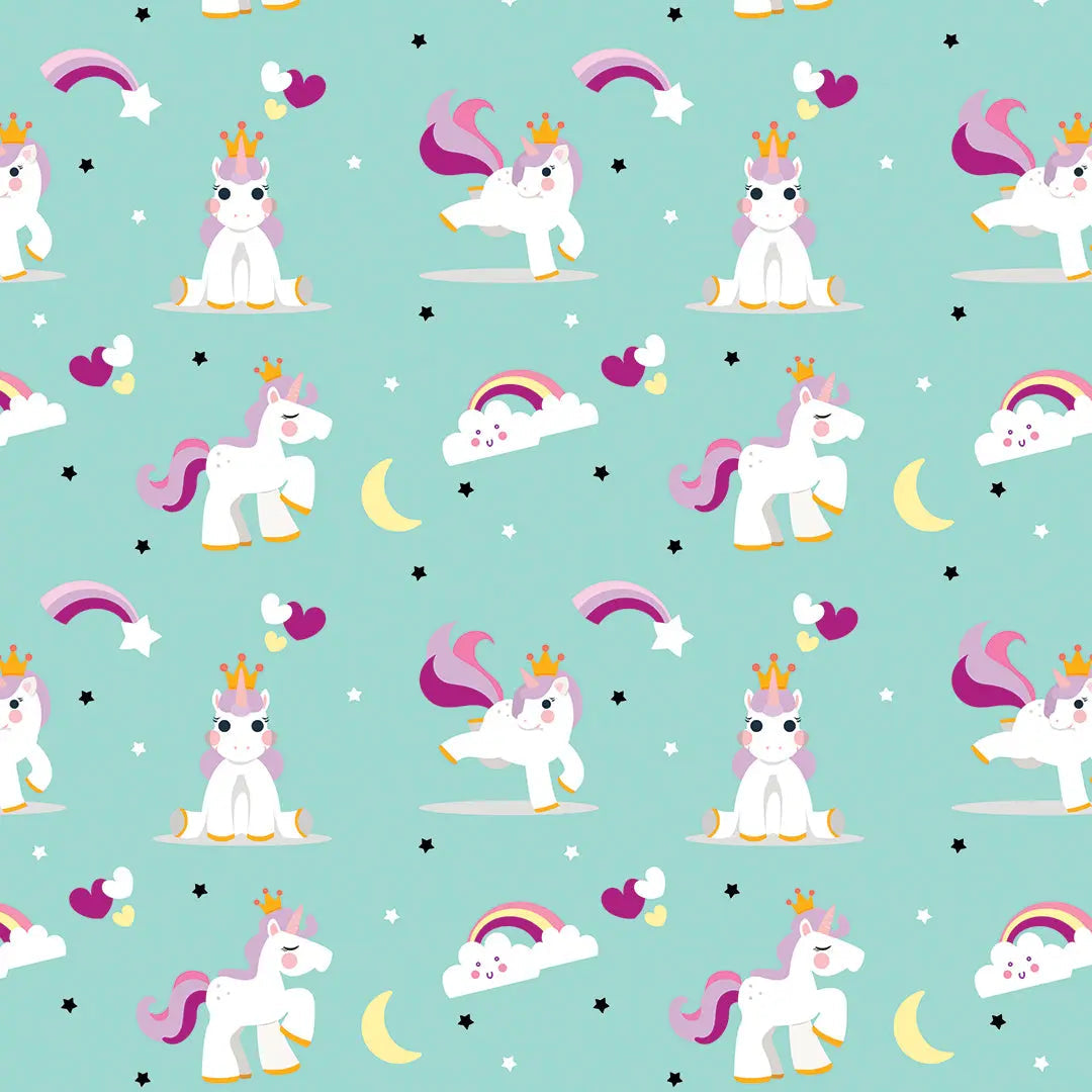 Children's room wallpaper unicorn sky mint