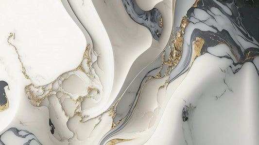 Fototapete Marmor Schwarz Gold Flow Nahansicht – Schwarz, Gold, Champagner, Dunkelgrau, selbstklebend