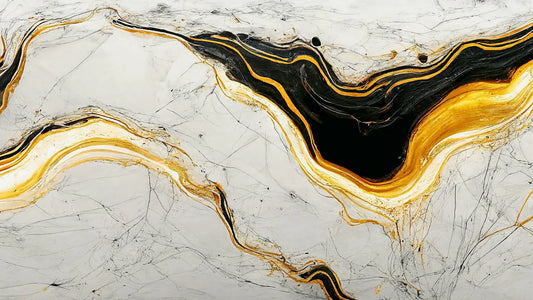 Fototapete Marmor Golden Wave Schwarz Nahansicht – Schwarz, Gold, Dunkelgrau, Warmgold, selbstklebend
