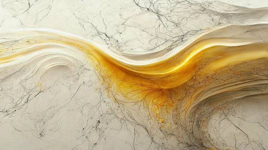 Fototapete Marmor Golden Flow II Nahansicht – Gold, Champagner, Warmweiß, Hellbeige, selbstklebend