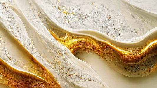 Fototapete Marmor Golden Wave IV Nahansicht – Warmweiß, Gold, Beige, Hellgold, selbstklebend