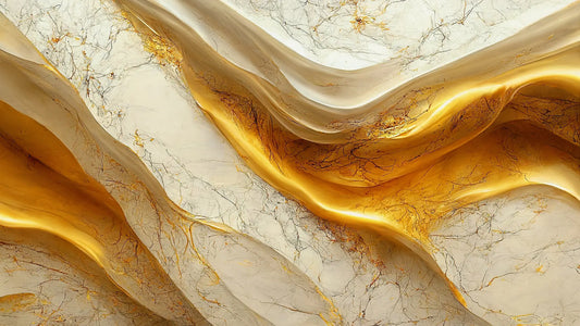 Fototapete Marmor Amber Flow Nahansicht – Bernstein, Gold, Creme, Karamell, selbstklebend