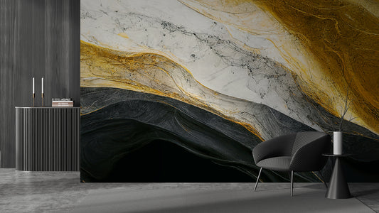 Black & Gold Waves Marble