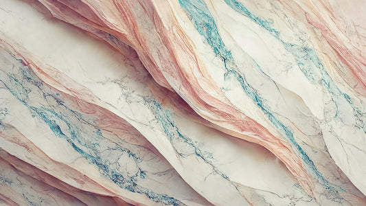 Fototapete Marmor Rose Veins Warm Nahansicht – Rosé, Türkis, Gold, Intensivpink, selbstklebend