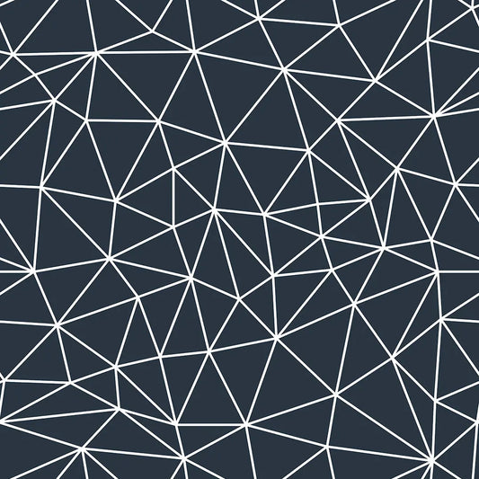 Zazz Midnight Blue White Geometry – Selbstklebende geometrische Tapete, Mitternachtsblaues geometrisches Muster mit weissen Linien