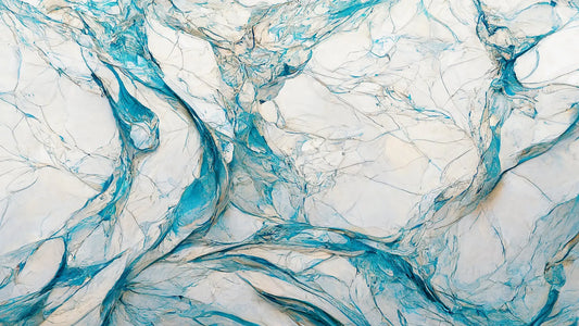 Fototapete Marmor Arctic Flow Nahansicht – Weiß, Eisblau, Türkis, Cyan, selbstklebend