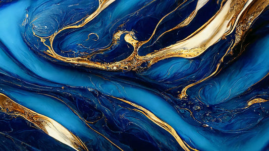 Fototapete Marmor Ocean Majesty Nahansicht – Ozeanblau, Tiefblau, Gold, Türkis, selbstklebend