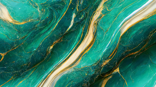 Fototapete Marmor Emerald Flow Neu Nahansicht – Smaragdgrün, Gold, Beige, Tiefgrün, selbstklebend