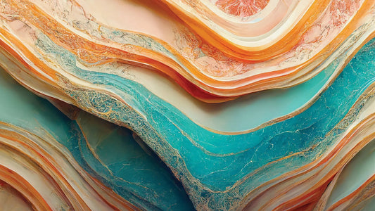 Fototapete Marmor Canyon Waves Nahansicht – Türkis, Orange, Terrakotta, Ocker, selbstklebend
