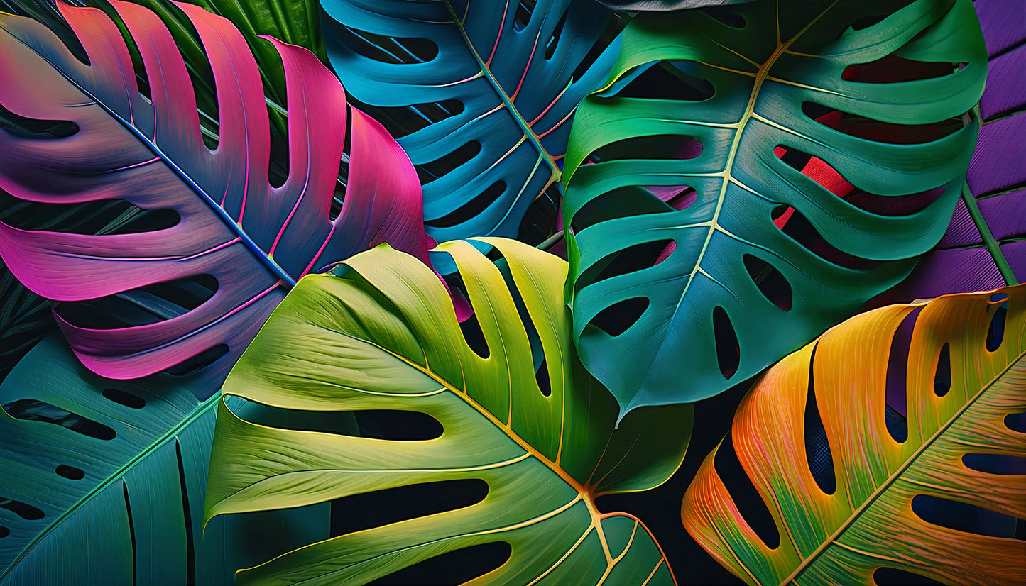 Tapete Tropical Fade dunkle Monstera in Farbverlauf-Optik intensives Farbspiel mit Tiefe exotisch, elegant, kunstvoll Design by Pimp My Wall