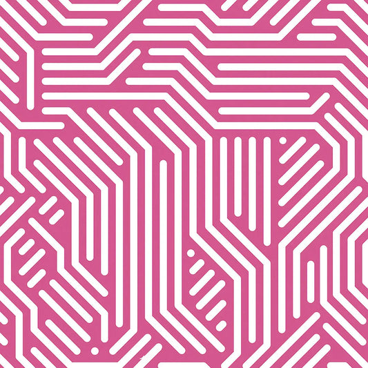Tapete Kinderzimmer Labyrinth Linien Rosa Detailansicht – Kraeftiges Rosa, Weiss, selbstklebend