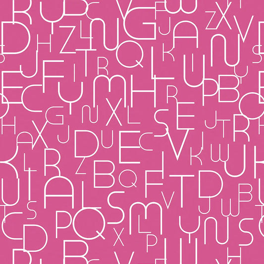 Tapete Kinderzimmer Alphabet Outline Rosa Detailansicht – Kraeftiges Rosa, Weiss, selbstklebend