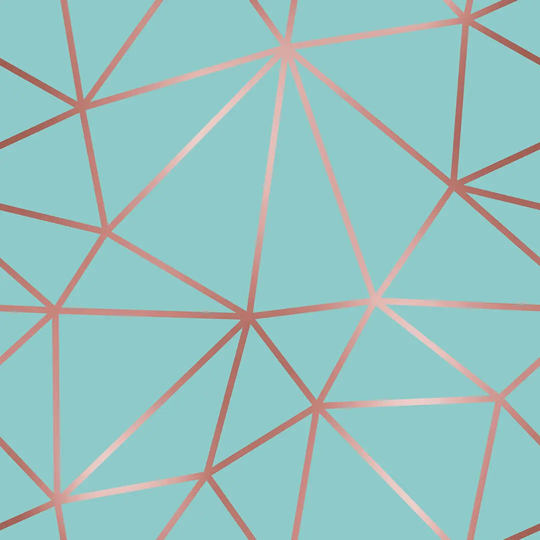 Zazz Rosegold Thick Aqua – Geometrische Tapete Rosegold & Türkis