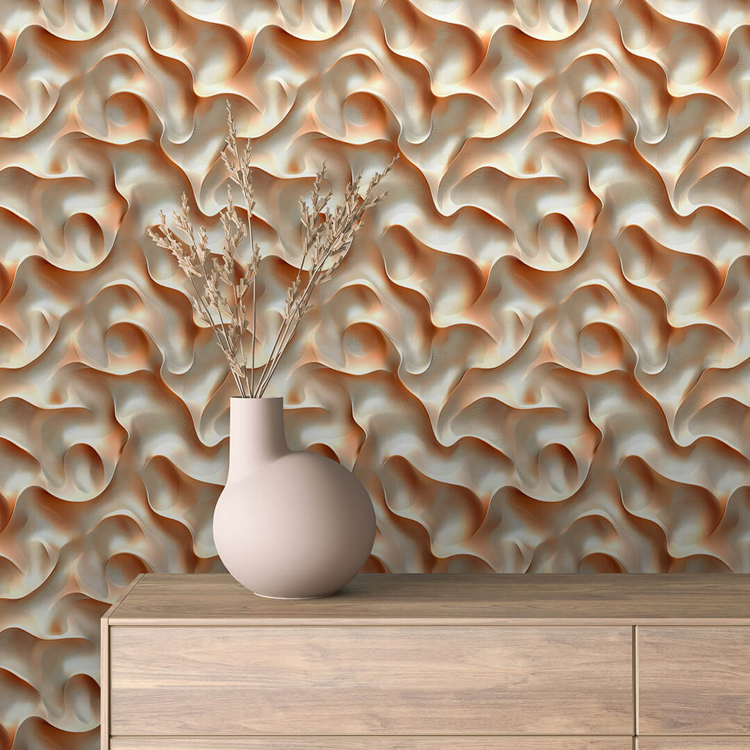 3D Tapete mit organischem Wellenmuster faszinierender 3D-Effekt in Beige & Terrakotta selbstklebende Tapete PVC-frei Lieferzeit 2-4 Werktage PCC FoliaConcept
