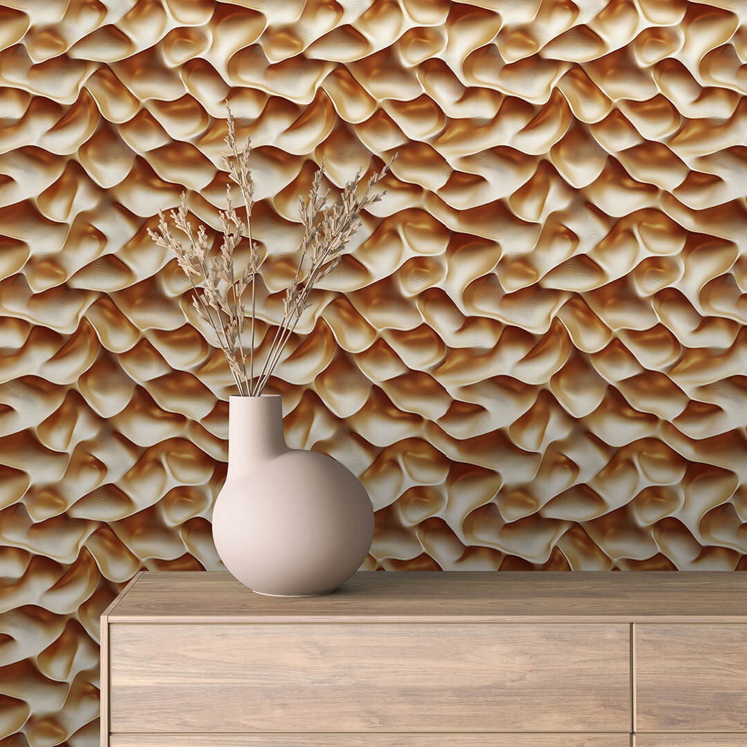 3D Tapete mit Faltenstruktur in warmem Beige-Braun plastische Wandgestaltung selbstklebende Tapete PVC-frei Lieferzeit 2-4 Werktage PCC FoliaConcept