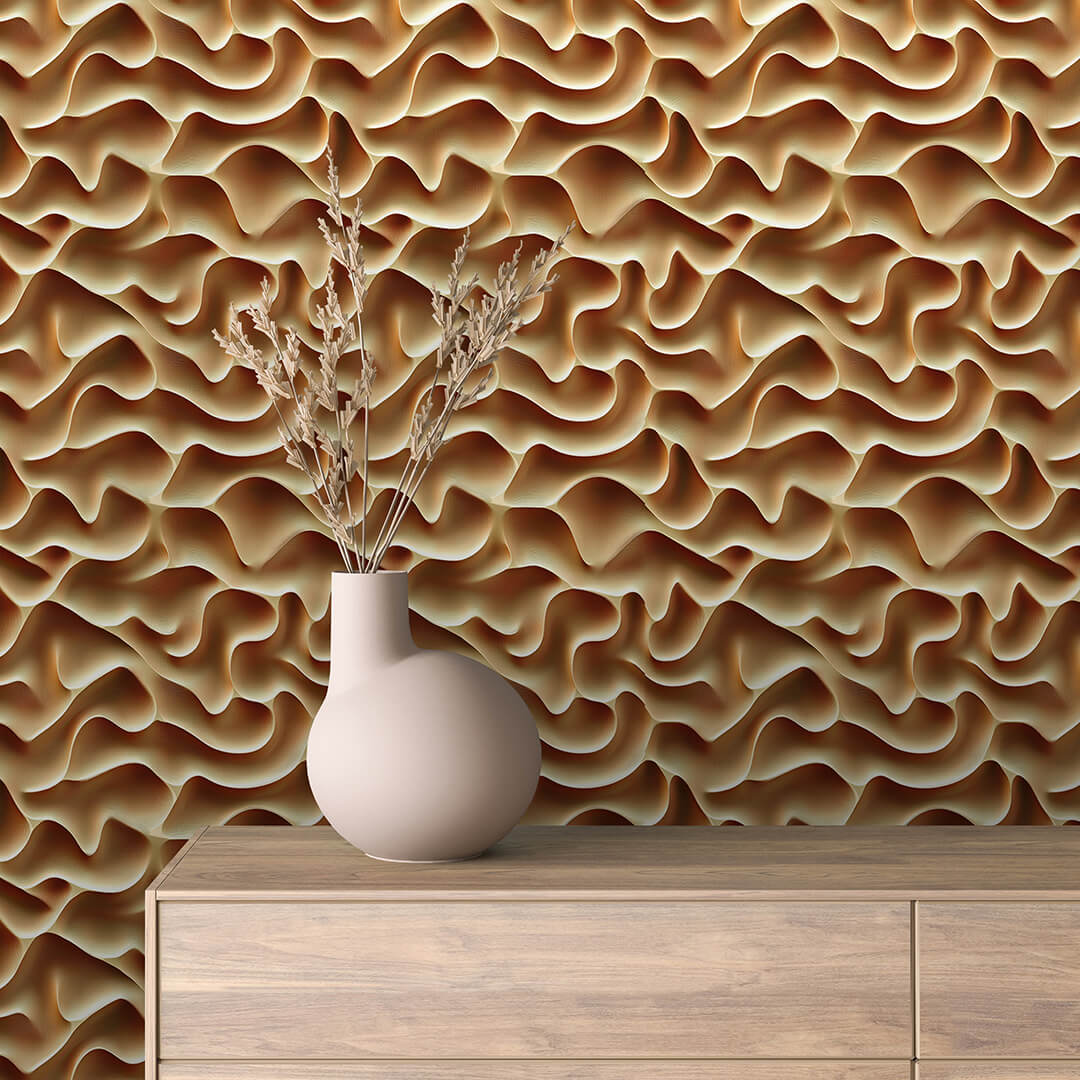 3D Tapete mit Wellenstruktur in Gold-Beige edler 3D-Effekt selbstklebende Tapete PVC-frei Lieferzeit 2-4 Werktage PCC FoliaConcept