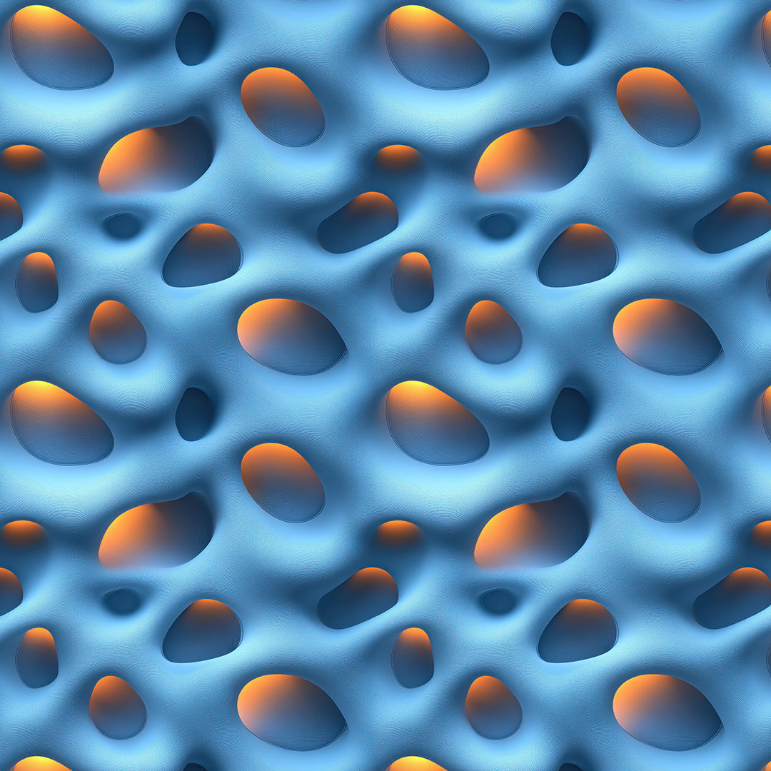 3D Tapete mit Lochstruktur Blau-Orange Highlights selbstklebende Tapete PVC-frei Lieferzeit 2-4 Werktage PCC FoliaConcept