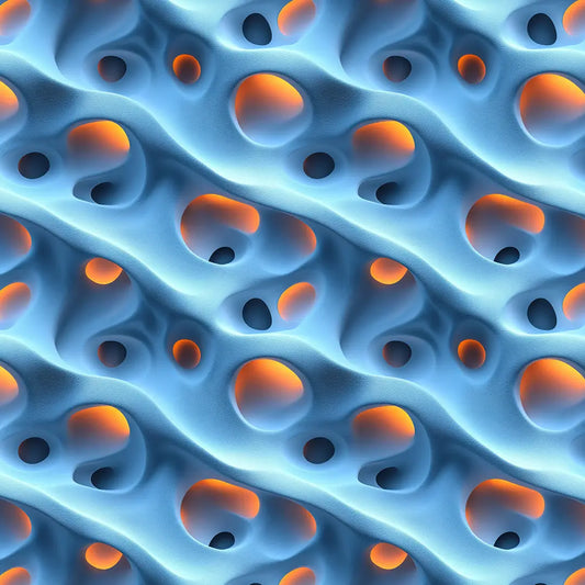 3D Tapete mit Wellenrelief Leuchtende Lochstruktur in Blau & Orange selbstklebende Tapete PVC-frei Lieferzeit 2-4 Werktage PCC FoliaConcept