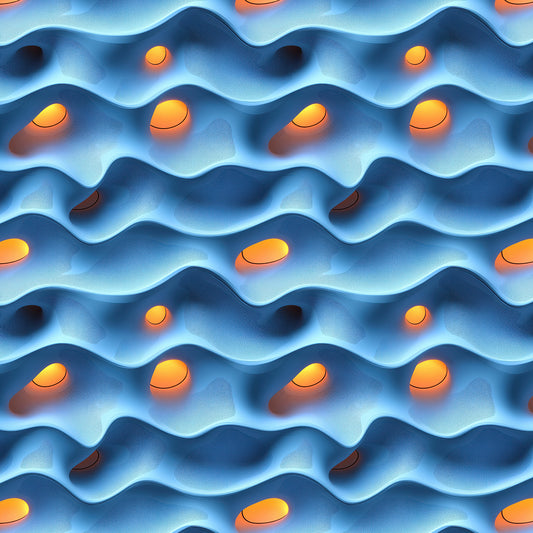 3D Fototapete mit Wellenmuster Blaue 3D-Struktur mit orangem Akzent selbstklebende Tapete PVC-frei Lieferzeit 2-4 Werktage PCC FoliaConcept