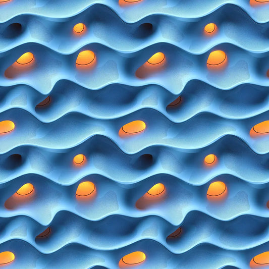 3D Fototapete mit Wellenmuster Blaue 3D-Struktur mit orangem Akzent selbstklebende Tapete PVC-frei Lieferzeit 2-4 Werktage PCC FoliaConcept