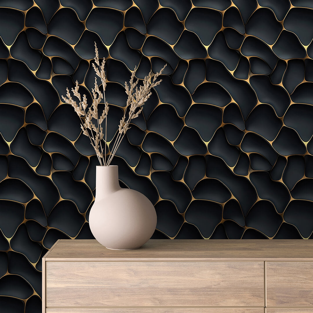3D Tapete in Schwarz-Gold Luxuriöse Struktur mit Tiefenwirkung selbstklebende Tapete PVC-frei Lieferzeit 2-4 Werktage PCC FoliaConcept