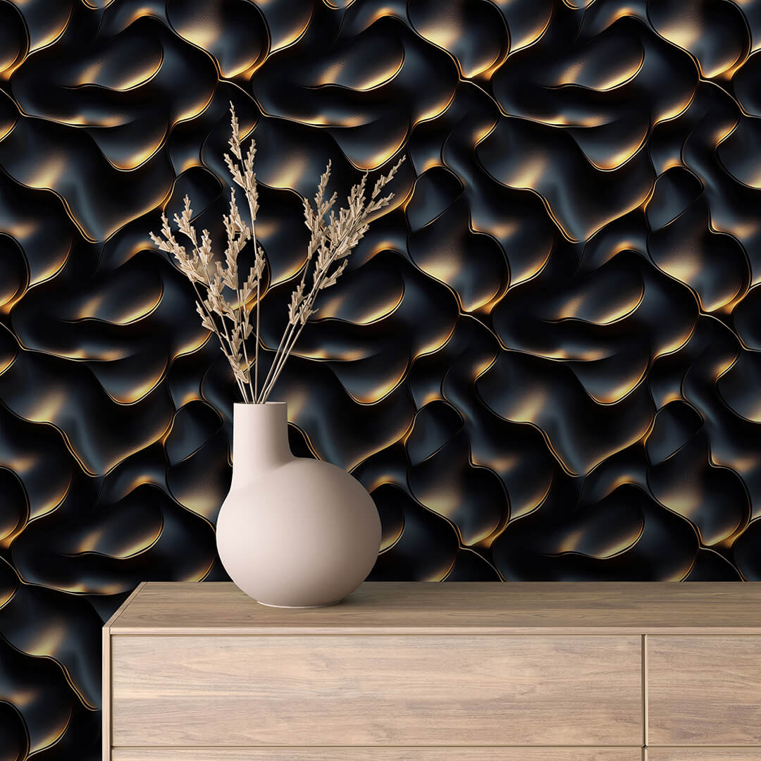 3D Tapete in Schwarz mit Goldakzent Elegantes Design mit 3D-Effekt selbstklebende Tapete PVC-frei Lieferzeit 2-4 Werktage PCC FoliaConcept