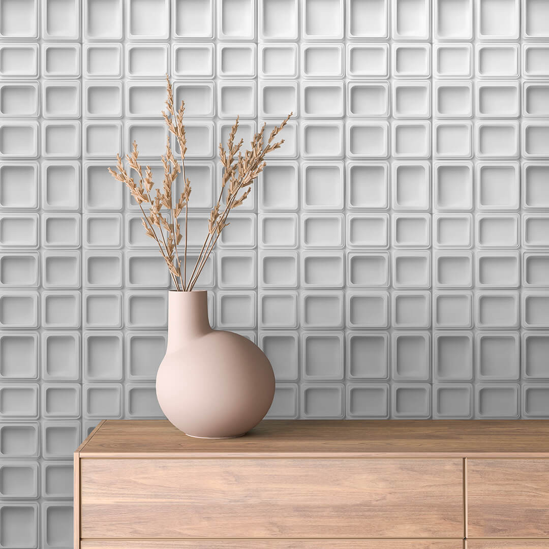 Moderne 3D Tapete in Hellgrau Geometrisches Würfelmuster selbstklebende Tapete PVC-frei Lieferzeit 2-4 Werktage PCC FoliaConceptDesign