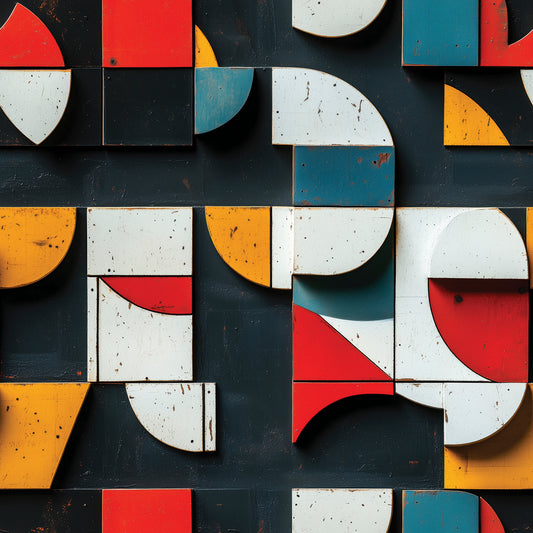 Moderne 3D Tapete im Bauhaus-Stil Geometrische Formen & starke Farben selbstklebende Tapete PVC-frei Lieferzeit 2-4 Werktage PCC FoliaConcept