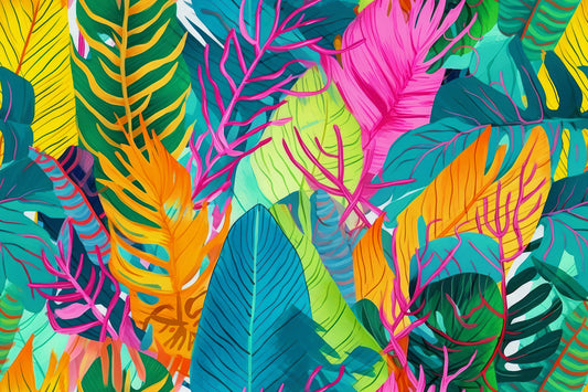 Tapete TropiPop Neon Jungle knallige Tropenfarben im Pop-Art-Stil intensives Dschungel-Design Statement-Wand Design by Pimp My Wall