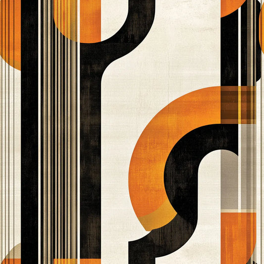 ✅ Selbstklebend ✅ Geometrischer Retro-Style in Schwarz, Creme & Orange – Stylische Wandgestaltung – Pimp My Wal