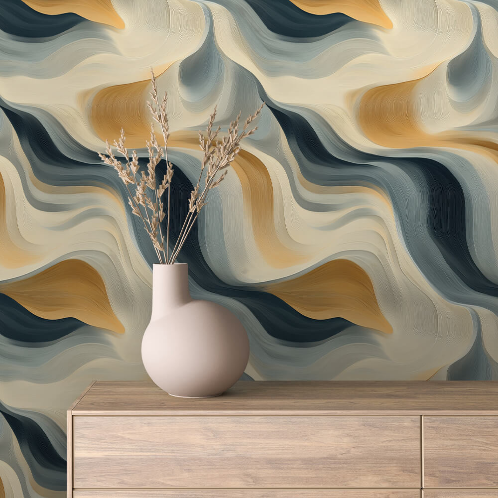 Blau-Gold Wellen Abstrakt