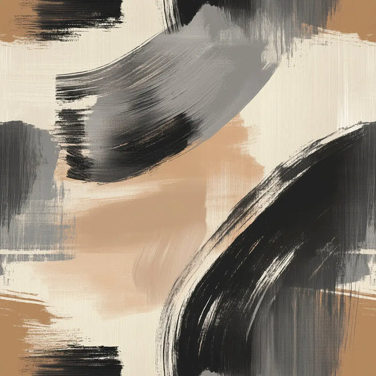 ✅ Selbstklebende Tapete ✅ Modernes Pinselstrich-Muster in Beige, Schwarz & Grau – künstlerisch & stilvoll – Pimp My Wall