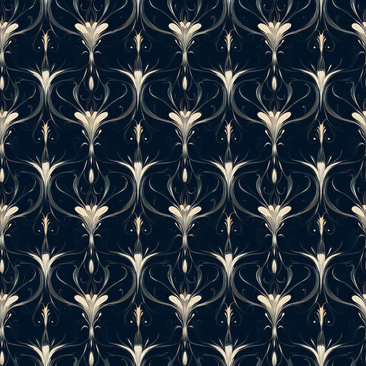 Art-Nouveau-Ornament in Gold auf Schwarz – Arabesque Tapete Nahaufnahme