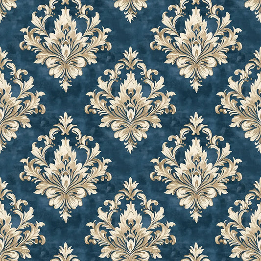 Creme-Gold-Damast auf Türkis – Arabesque Vintage-Tapete Nahaufnahme