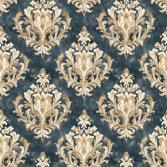 Goldenes Barock-Ornament auf Dunkelgrün – Arabesque Tapete Nahaufnahme