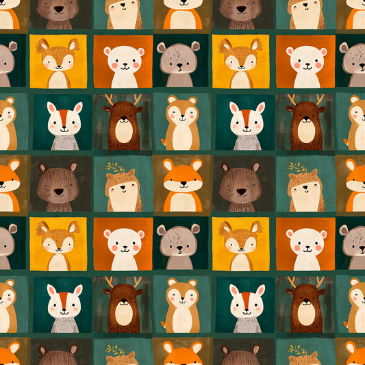 Fototapete Kinderzimmer mit Waldtieren in farbigen Quadraten
