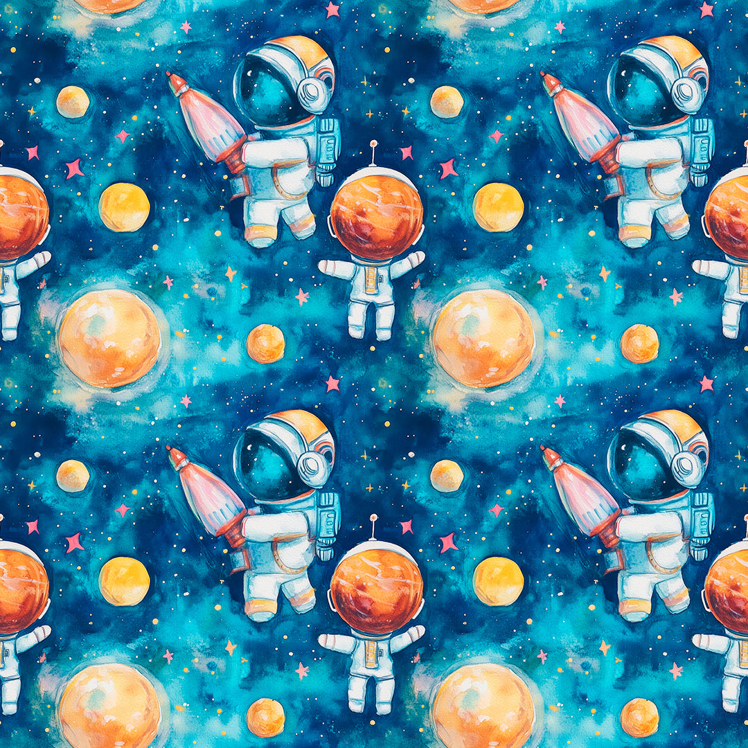 Fototapete Kinderzimmer mit Astronauten und Planeten im Weltall