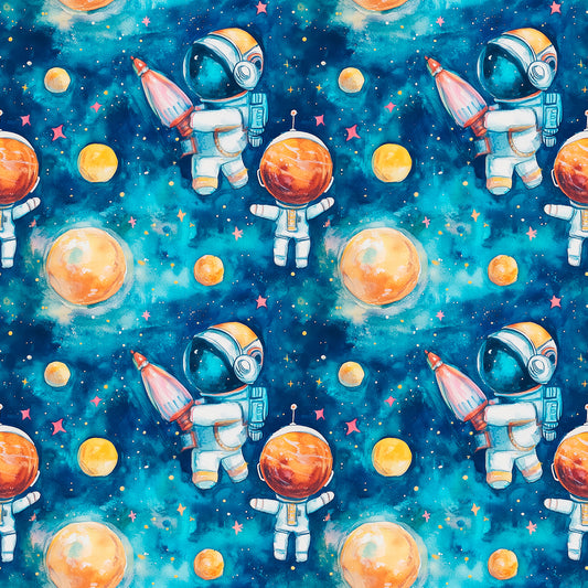 Fototapete Kinderzimmer mit Astronauten und Planeten im Weltall