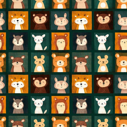 Fototapete Kinderzimmer mit Waldtieren im Kachelmuster